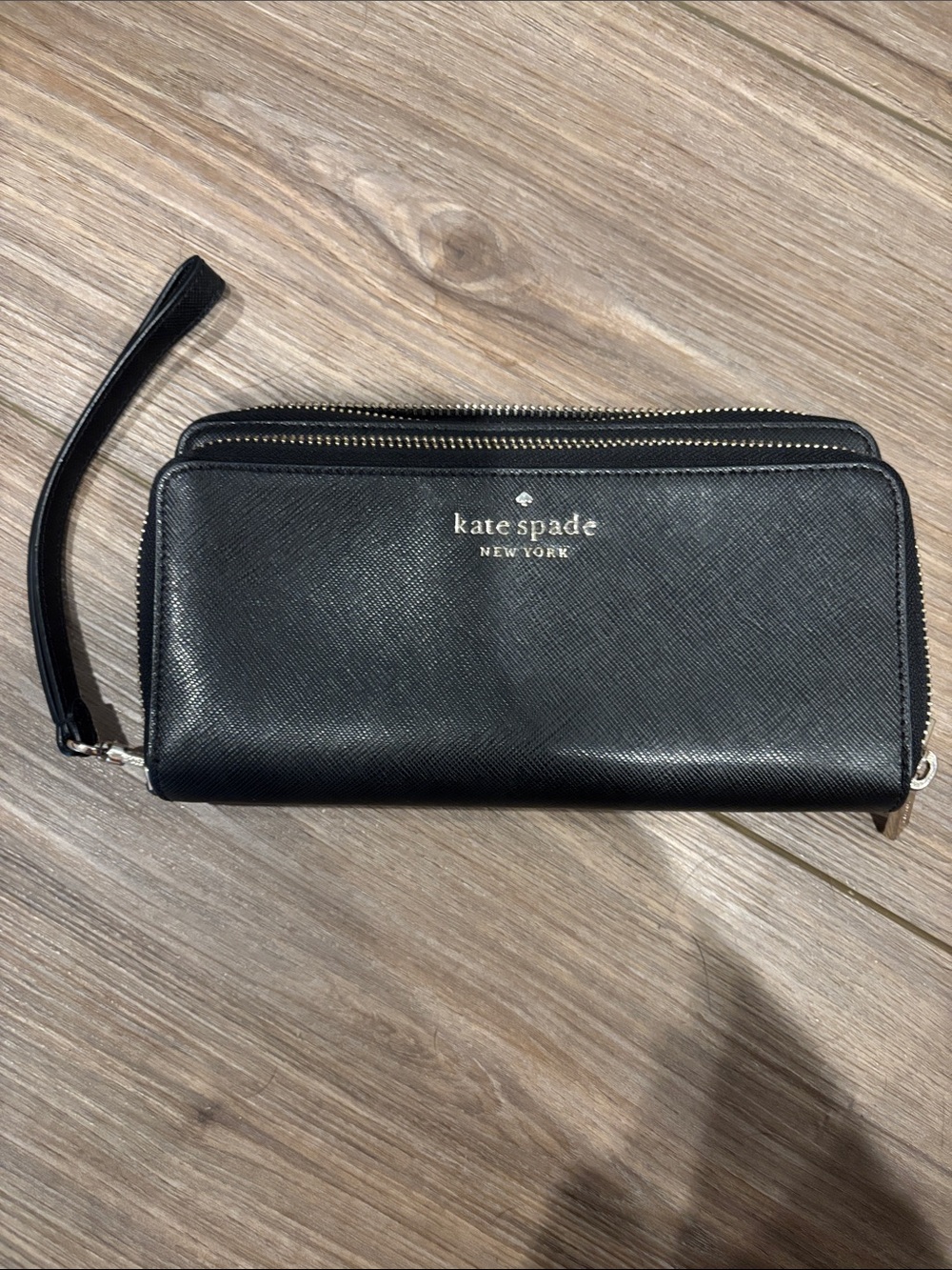 kate spade Black Zip-Around Leather Wallet Wristlet